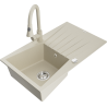Mexen Cesar Granitspüle 1-beckig mit Abtropffläche und Küchenarmatur Elia, beige - 6514-69-670101-69
