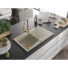 Mexen Cesar Granitspüle 1-becken mit Abtropffläche und Küchenarmatur Elia, beige - 6514-69-670101-50