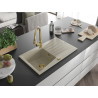 Mexen Cesar Granitspüle 1-beckig mit Abtropffläche und Küchenarmatur Elia, beige - 6514-69-670101-50