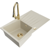 Mexen Cesar Granitspüle 1-becken mit Abtropffläche und Küchenarmatur Elia, beige - 6514-69-670101-50