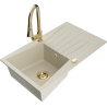 Mexen Cesar Granitspüle 1-beckig mit Abtropffläche und Küchenarmatur Elia, beige - 6514-69-670101-50