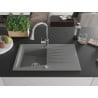 Mexen Cesar Granitspüle 1-Becken mit Abtropffläche und Küchenarmatur Elia, grau - 6514-71-670101-00