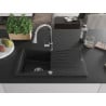 Mexen Cesar Granitspüle 1-beckig mit Abtropffläche und Küchenarmatur Elia, schwarz/silber metallic - 6514-73-670101-00
