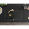 Mexen Cesar Granitspüle 1-Becken mit Abtropffläche und Küchenarmatur Elia, schwarz/silber metallic - 6514-73-670101-50