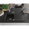 Mexen Cesar Granitspüle 1-Becken mit Abtropffläche und Küchenarmatur Elia, schwarz/goldmetallik - 6514-75-670101-00