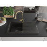 Mexen Cesar granitspüle einbeckig mit Abtropffläche und Küchenarmatur Elia, schwarz/gold metallic - 6514-75-670101-50-B