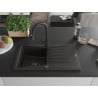 Mexen Cesar Granit-Spüle 1-beckig mit Abtropffläche und Küchenarmatur Elia, schwarz/gold metallic - 6514-75-670101-70-B