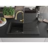 Mexen Cesar Granitspüle 1-beckig mit Abtropffläche und Küchenarmatur Elia, schwarz - 6514-77-670101-50-B