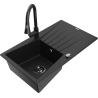 Mexen Cesar granitspüle 1-becken mit abtropffläche und küchenarmatur Elia, schwarz - 6514-77-670101-70-B
