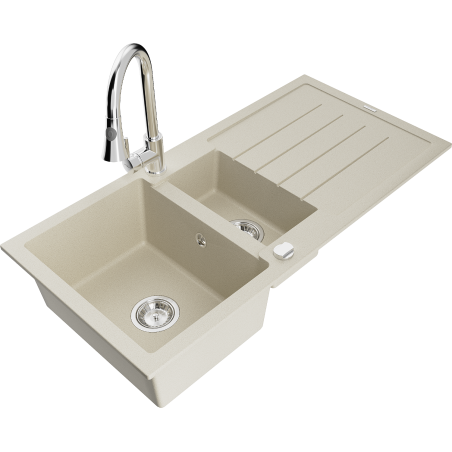 Mexen Andres Granitspüle 1,5-Fach mit Abtropfbereich und Küchenarmatur Elia, beige - 6515-69-670101-00
