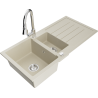 Mexen Andres 1,5-Kammer-G Spülbecken aus Granit mit Abtropffläche und Küchenarmatur Elia, beige - 6515-69-670101-00