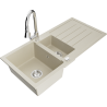 Mexen Andres Granitspüle 1,5-Becken mit Abtropffläche und Küchenarmatur Elia, beige - 6515-69-670101-00