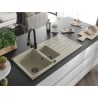Mexen Andres Granitspüle 1,5-Becken mit Abtropffläche und Küchenarmatur Elia, beige - 6515-69-670101-70