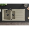 Mexen Andres Granitspüle mit 1,5 Becken, Abtropffläche und Küchenarmatur Elia, beige - 6515-69-670101-70