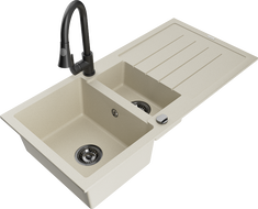 Mexen Andres Granitspüle 1,5-Becken mit Abtropffläche und Küchenarmatur Elia, beige - 6515-69-670101-70