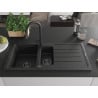 Mexen Andres Granitspüle 1,5-becken mit Abtropffläche und Küchenarmatur Elia, schwarz/silber - 6515-73-670101-70-B