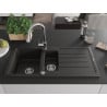 Mexen Andres Granitspüle 1,5-becken mit Abtropffläche und Küchenarmatur Elia, schwarz/gold metallic - 6515-75-670101-00
