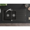 Mexen Andres Granitspüle 1,5-becken mit Abtropffläche und Küchenarmatur Elia, schwarz/gold metallic - 6515-75-670101-00