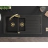 Mexen Andres Granitspüle 1,5-becken mit Abtropffläche und Küchenarmatur Elia, schwarz/gold-metallic - 6515-75-670101-50