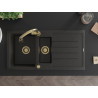 Mexen Andres granitspüle 1,5-schüssig mit Abtropffläche und Küchenarmatur Elia, schwarz/gold metallic - 6515-75-670101-50