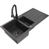 Mexen Andres Granitspüle 1,5 Becken mit Abtropffläche und Küchenarmatur Elia, schwarz gesprenkelt - 6515-76-670101-70-B