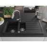 Mexen Andres Granit-Spüle 1,5-Becken mit Abtropffläche und Küchenarmatur Elia, schwarz - 6515-77-670101-00