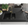 Mexen Andres Granitspüle 1,5-becken mit Abtropffläche und Küchenarmatur Elia, schwarz - 6515-77-670101-50-B
