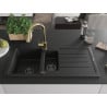 Mexen Andres Granitspüle 1,5-Kammer mit Abtropffläche und Küchenarmatur Elia, schwarz - 6515-77-670101-50-B