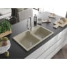 Mexen Tomas Granitspüle 2-Becken mit Küchenarmatur Elia, beige - 6516-69-670101-00