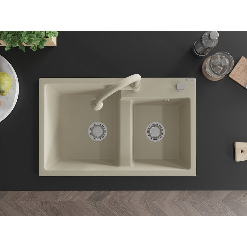 Mexen Tomas Granitspüle 2-becken mit Küchenarmatur Elia, beige - 6516-69-670101-69