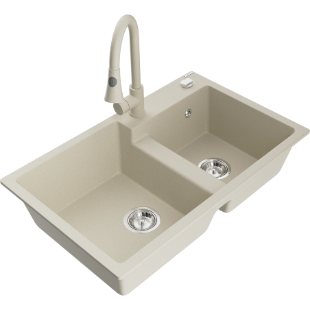 Mexen Tomas Granitspüle 2-becken mit Küchenarmatur Elia, beige - 6516-69-670101-69