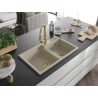 Mexen Tomas Granitspüle mit 2 Becken und Küchenarmatur Elia, beige - 6516-69-670101-50