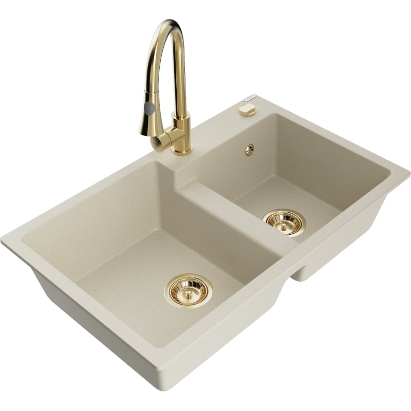Mexen Tomas granitspüle 2-kammern mit küchenarmatur Elia, beige - 6516-69-670101-50