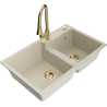 Mexen Tomas granitspüle 2-kammer mit küchenarmatur Elia, beige - 6516-69-670101-50