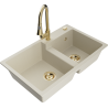 Mexen Tomas Granitspüle mit 2 Becken und Küchenarmatur Elia, beige - 6516-69-670101-50