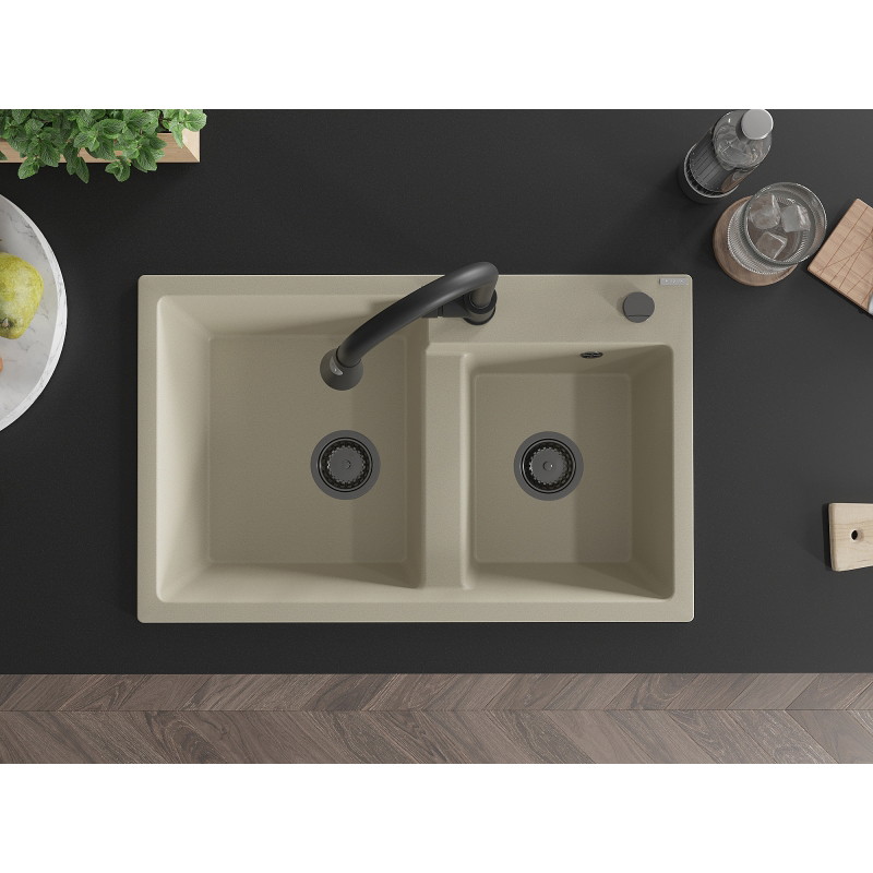 Mexen Tomas Granitspüle 2-Kammern mit Küchenarmatur Elia, beige - 6516-69-670101-70