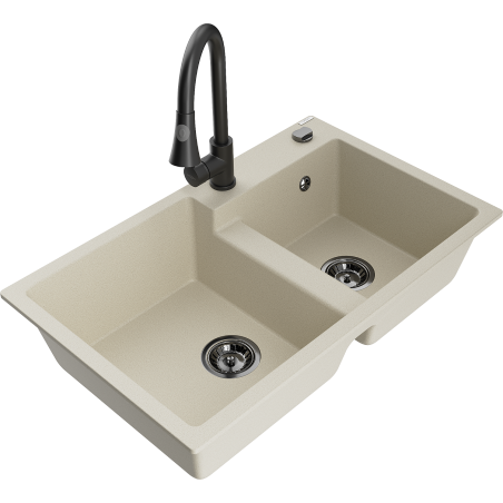 Mexen Tomas Granitspüle 2-Kammer mit Küchenarmatur Elia, beige - 6516-69-670101-70