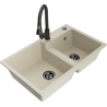 Mexen Tomas Granitspüle 2-Kammer mit Küchenarmatur Elia, beige - 6516-69-670101-70