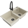 Mexen Tomas Granitspüle 2-Kammern mit Küchenarmatur Elia, beige - 6516-69-670101-70