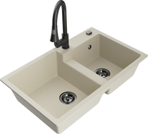 Mexen Tomas Granitspüle 2-Kammern mit Küchenarmatur Elia, beige - 6516-69-670101-70
