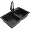 Mexen Tomas 2-Kammer-Granitspüle mit Küchenarmatur Elia, schwarz/silber metallic - 6516-73-670101-70-B