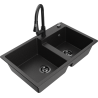 Mexen Tomas Granitspüle 2-Becken mit Küchenarmatur Elia, schwarz/silber metallic - 6516-73-670101-70-B