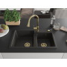 Mexen Tomas 2-Kammer-Granitspüle mit Küchenarmatur Elia, schwarz/gold metallic - 6516-75-670101-50