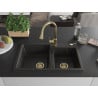 Mexen Tomas Granitspüle 2-Becken mit Küchenarmatur Elia, schwarz/gold metallic - 6516-75-670101-50