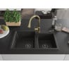 Mexen Tomas Granitspüle 2-Kammern mit Küchenarmatur Elia, schwarz/gold metallic - 6516-75-670101-50-B