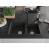 Mexen Tomas Granitspüle 2-Kammer mit Küchenarmatur Elia, schwarz/goldener Metallic - 6516-75-670101-70