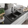 Mexen Tomas Granitspüle 2-Kammer mit Küchenarmatur Elia, Schwarz/Gold Metallic - 6516-75-670101-70