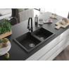 Mexen Tomas Granitspüle 2-Kammer mit Küchenarmatur Elia, schwarz/goldener Metallic - 6516-75-670101-70