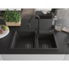 Mexen Tomas granitspüle 2-kammer mit Küchenarmatur Elia, schwarz/gold metallic - 6516-75-670101-70-B