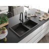 Mexen Tomas Granit-Spüle 2-Kammer mit Küchenarmatur Elia, schwarz/goldener Metallic - 6516-75-670101-70-B